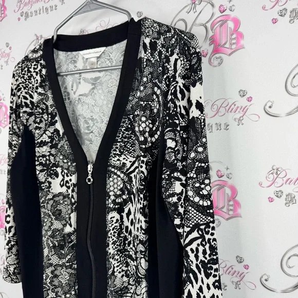 Christopher & Banks Monochrome Patterned Cardigan zip up sweater lace Lacie - Picture 4 of 9